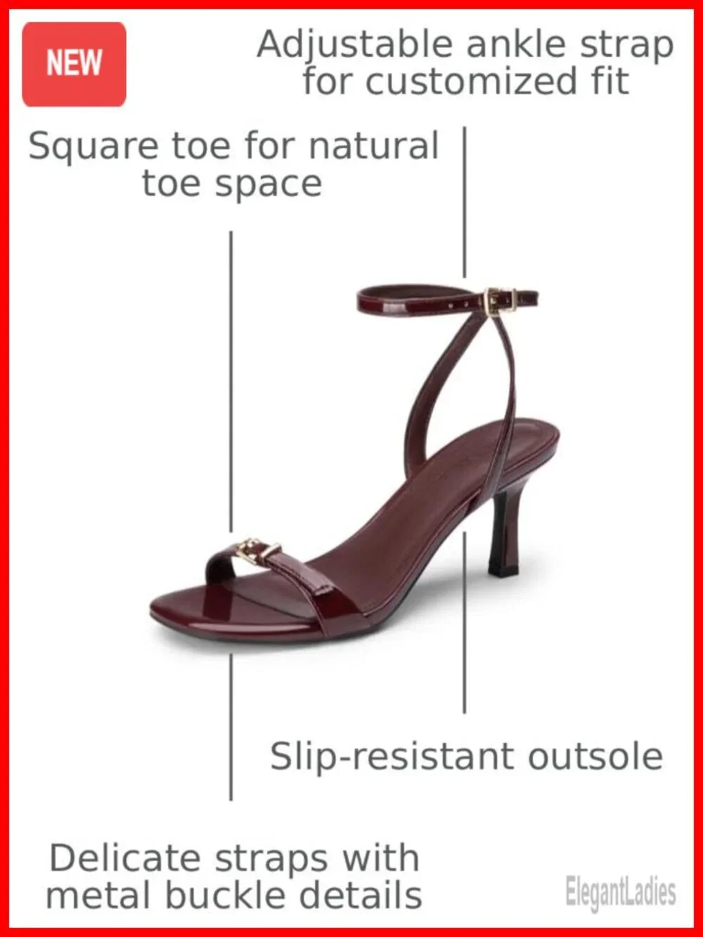 Kitten Heel Square Open Toe Ankle Strap Heeled Sandals